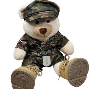 Build A Bear BAB Allergy‎ Asthma Camo Military Outfit Teddy Bear USA Dog Tags